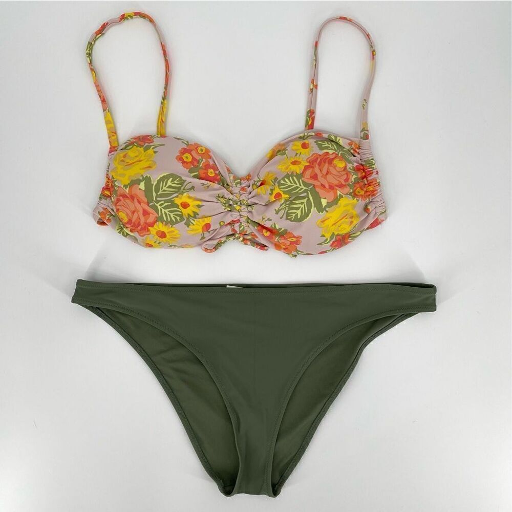 Aerie Floral Bikini Top with Olive Bottom